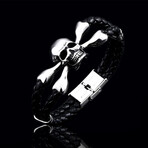 Skull Double Band Bracelet // 8.6" // Silver