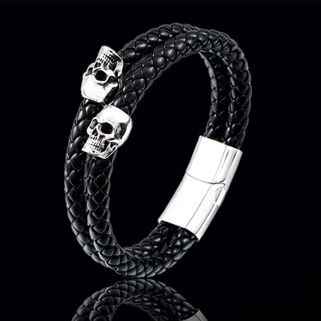 Double Row Skull Bracelet // 8.6" // Silver