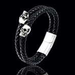 Double Row Skull Bracelet // 8.6" // Silver