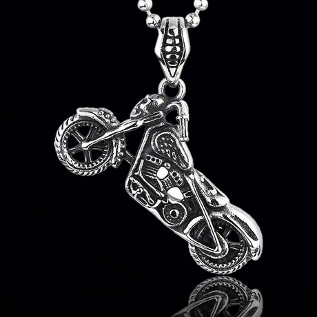 Motorcycle Pendant Necklace // 20" // Silver