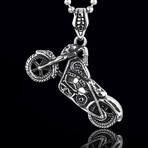 Motorcycle Pendant Necklace // 20" // Silver