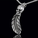 Skull Feather Pendant Necklace // 20" // Silver
