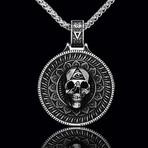 Round Skull Pendant Necklace // 20" // Silver