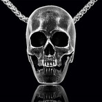 Skull Pendant Necklace // 20" // Matte Black + Silver