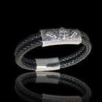 Triple Skull Bar Braided Bracelet // 8.6" // Silver