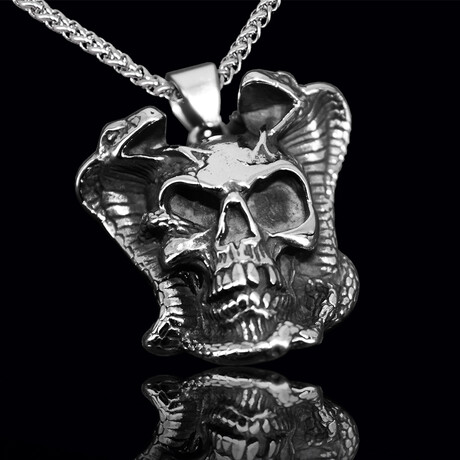 Skull Snake Pendant Necklace // 20" // Silver