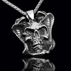 Skull Snake Pendant Necklace // 20" // Silver