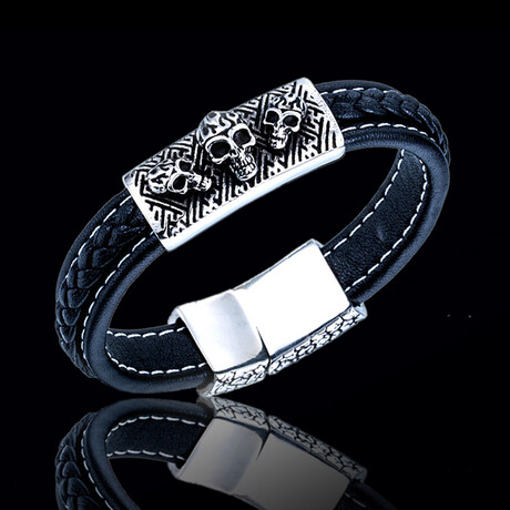 Skull Bar Cuff Bracelet // 8.6" // Silver