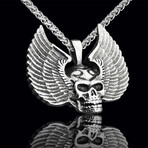 Skull Wings Pendant Necklace // 20" // Silver