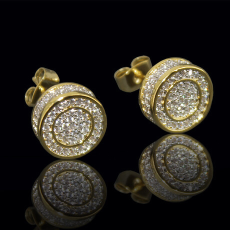 Round CZ Pave Stud Earrings // Gold-Plated