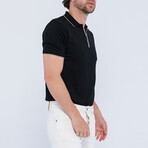 Quarter Zip Short Sleeve Polo Shirt // Black (M)