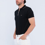 Quarter Zip Short Sleeve Polo Shirt // Black (2XL)