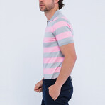 V-Neck Short Sleeve Polo Shirt // Striped Pink + Gray (S)