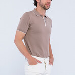 Quarter Zip Short Sleeve Polo Shirt // Light Brown (L)