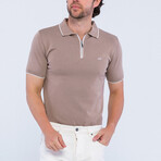 Quarter Zip Short Sleeve Polo Shirt // Light Brown (L)