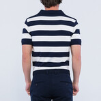 David Short Sleeve Polo Shirt // Navy + Ecru (L)