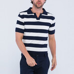 David Short Sleeve Polo Shirt // Navy + Ecru (S)