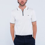 Quarter Zip Short Sleeve Polo Shirt // Ecru (S)