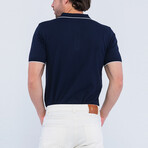 Quarter Zip Short Sleeve Polo Shirt // Navy (L)