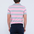 V-Neck Short Sleeve Polo Shirt // Striped Pink + Gray (M)