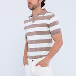 James Short Sleeve Polo Shirt // Brown + Ecru (L)