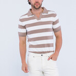 James Short Sleeve Polo Shirt // Brown + Ecru (L)