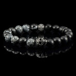 Steel Skull + Snowflake Agate + Matte Onyx Stone Stretch Bracelet // 8.25"