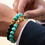 Turquoise Stone + Antiqued Gold Plated Steel Clasp // 8.25"
