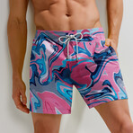 Levi Swim Trunks // Pink + Blue Marble (L)