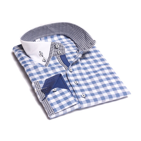 Wyatt Reversible Cuff Button-Down Shirt // Blue White Checkered (S)