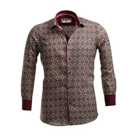 Perry  Reversible Cuff Button-Down Shirt // Burgundy Beige (S)