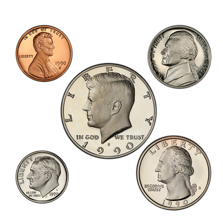 Custom 5-Coin Proof Set // Choose Your Year // 1990-1998 // Wood Presentation Box (1990)