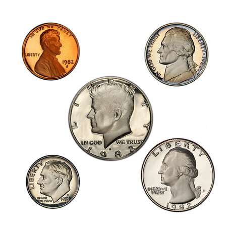 Custom 5-Coin Proof Set // Choose Your Year // 1982-1989 // Wood Presentation Box (1982)