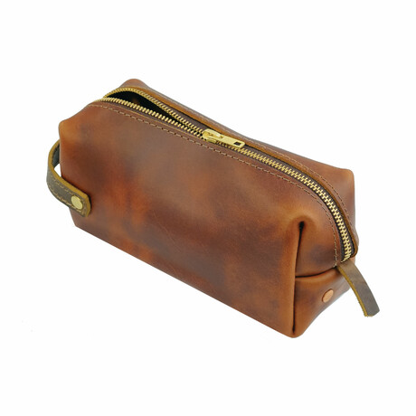 High Line Medium Leather Toiletry Bag // Saddle