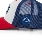 Razor Baseball Cap // White + Blue + Red