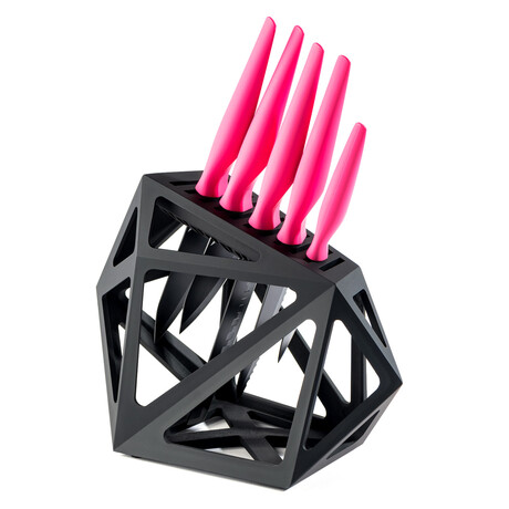 Precision Black Steel 6 Piece Set + Black Diamond XL Knife Block // Pink