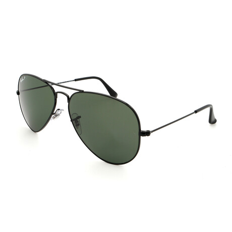 Unisex Aviator RB3025 2/58 Polarized Sunglasses I // Shiny Black + Green