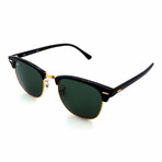 Ray-Ban Unisex RB3016-W0365 Clubmaster Sunglasses // Black + Gold + Green