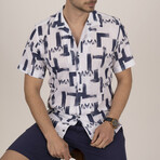 Alfie Button-Up // White + Navy Blue (M)