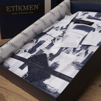 Alfie Button-Up // White + Navy Blue (M)