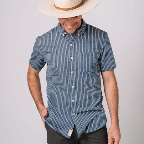 Truman Short Sleeve Button Collar Banker Stripe // Indigo + White (XS)