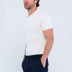Cable Knit Short Sleeve Polo Shirt // Ecru (XL)