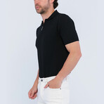 Checker Texture Short Sleeve Polo Shirt // Black (S)