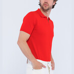 Knitted Short Sleeve Polo Shirt // Red (L)