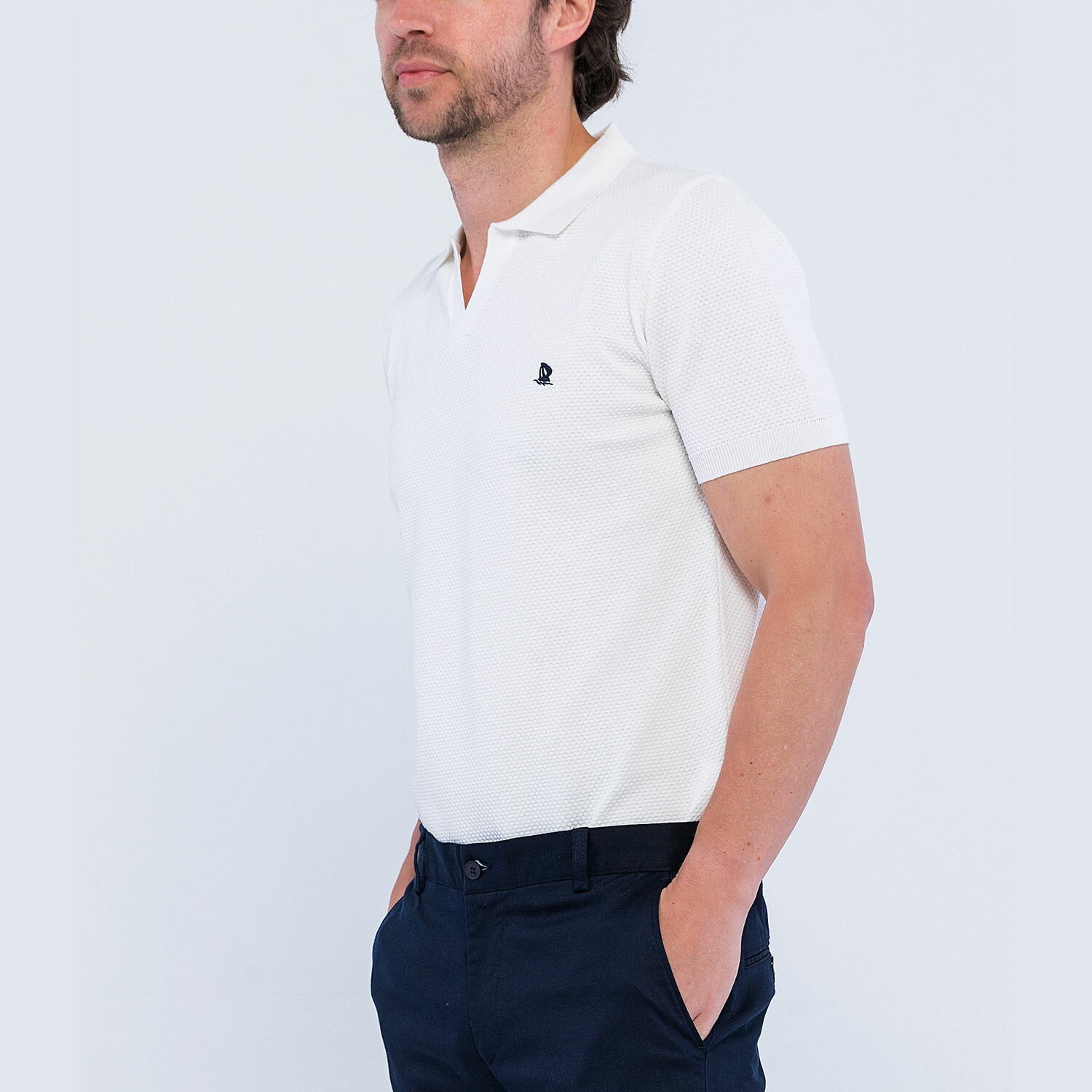 Knitted Short Sleeve Polo Shirt // Ecru (2XL) - Giorgio di Mare ...