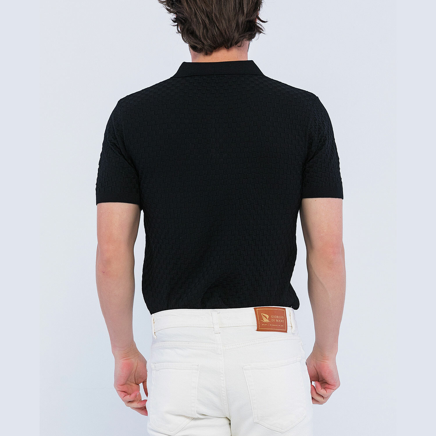 Checker Texture Short Sleeve Polo Shirt // Black (2XL) - Giorgio di ...