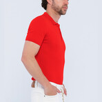 Cable Knit Short Sleeve Polo Shirt // Red (XL)