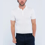 Cable Knit Short Sleeve Polo Shirt // Ecru (M)