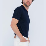 Checker Texture Short Sleeve Polo Shirt // Navy (L)