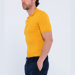Cable Knit Short Sleeve Polo Shirt // Mustard (M)